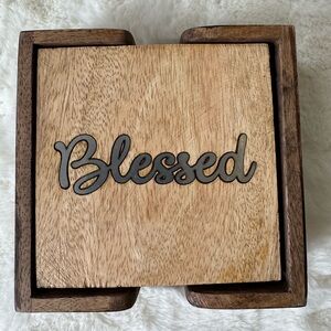 Blessed Wooden & Metal Tin Coasters Set